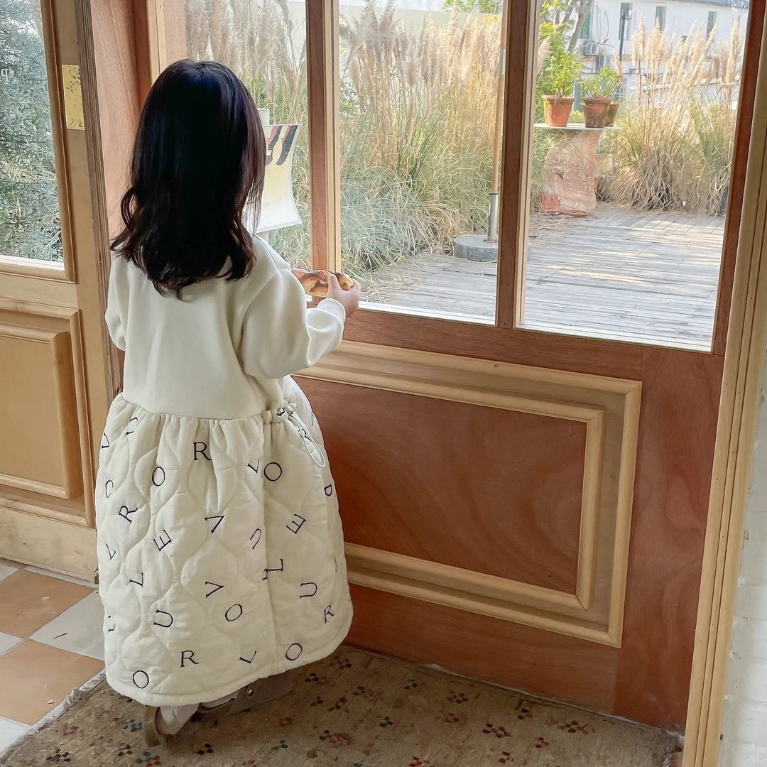 Bmy2023at 冬装女童韩版棉裙宽松公主裙子儿童洋气拼接卫衣连衣裙