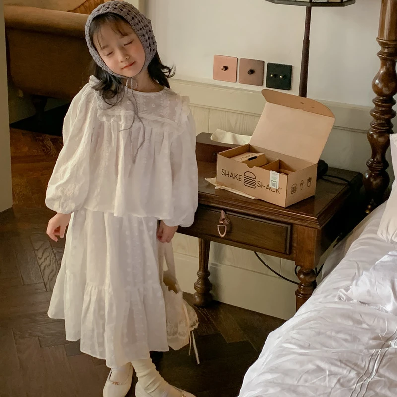 Bmy2023spr 春装“水墨玫瑰”韩版蕾丝花边套装儿童洋气仙美裙子