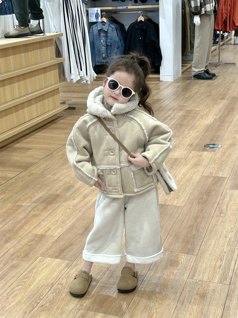 Bmy2023wt冬季儿童韩版保暖网红羊羔毛外套女童百搭潮流连帽外套