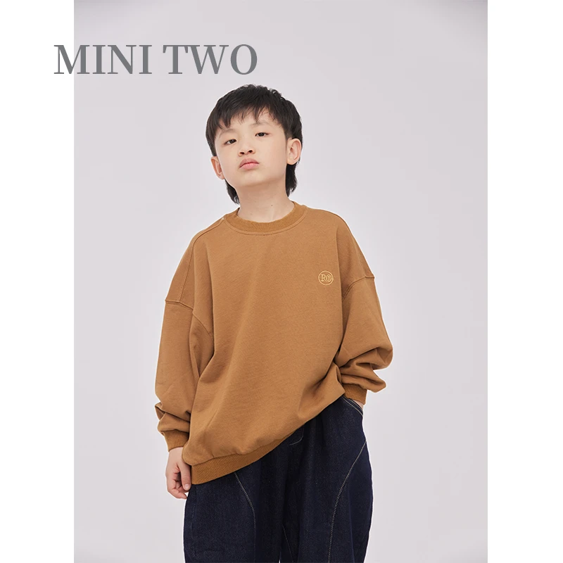 MT原创童装日系男童长袖T恤焦糖色儿童字母休闲卫衣打底衫圆领