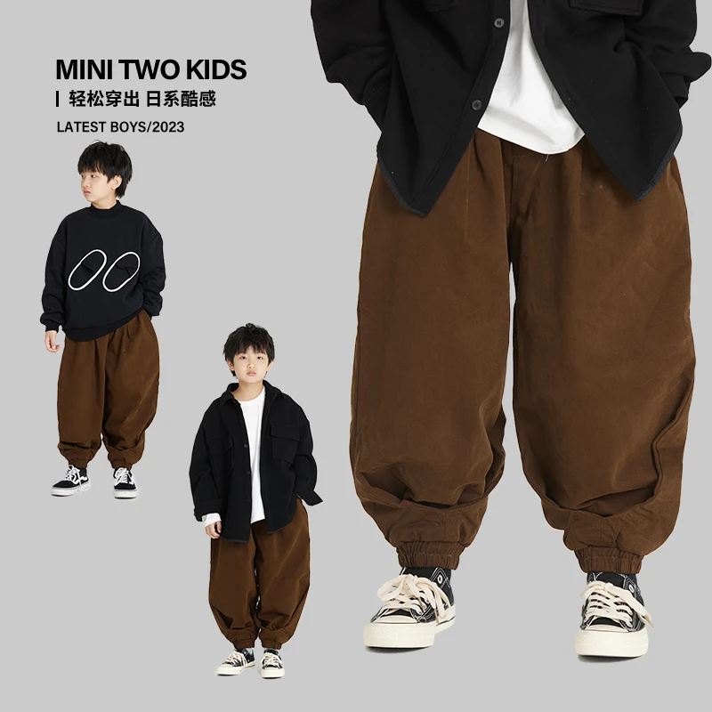 MT原创童装日系男童加绒束脚裤一体绒设计师款秋冬装休闲裤哈伦裤