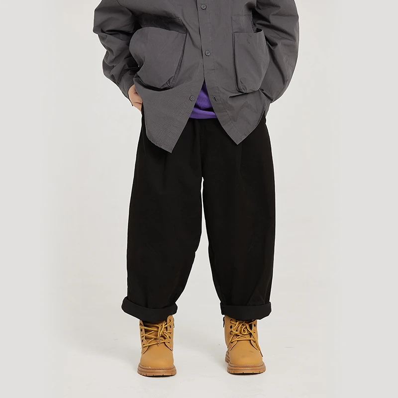 MT原创童装日系男童裤子净色黑色休闲裤儿童百搭长裤中大童春秋款