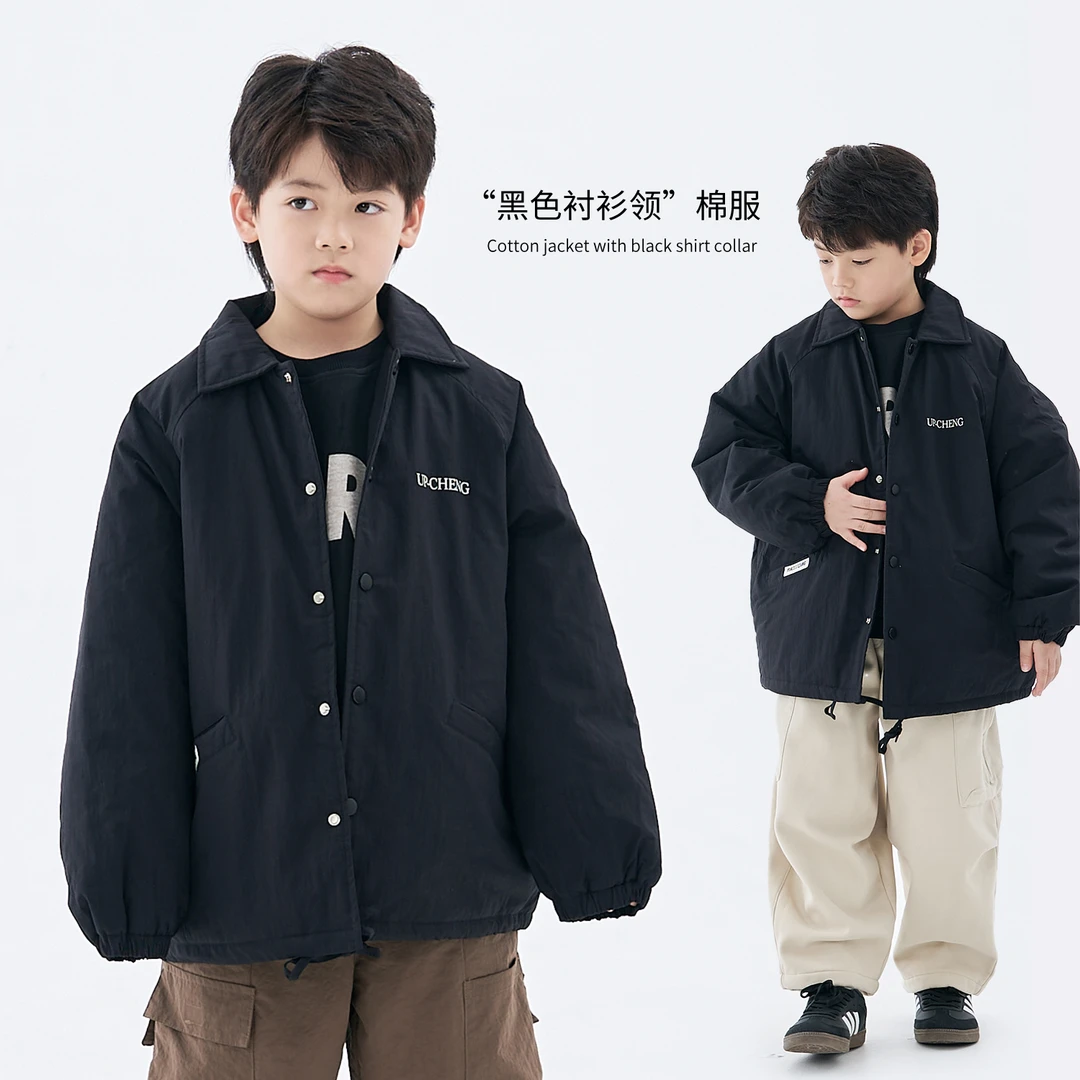 MT原创童装日系男童加棉加厚衬衫领棉服外套秋冬装新款中大童上衣