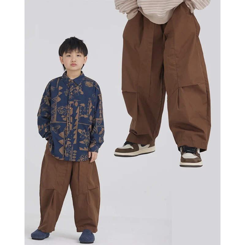 MT原创童装日系男童休闲裤春秋款儿童百搭宽松长裤复古港风中大童