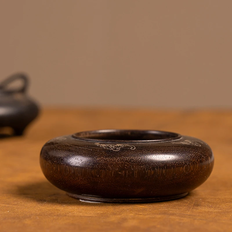 清代紫檀嵌银丝五福临门水洗文玩古董收藏真品小叶紫檀摆件水盂