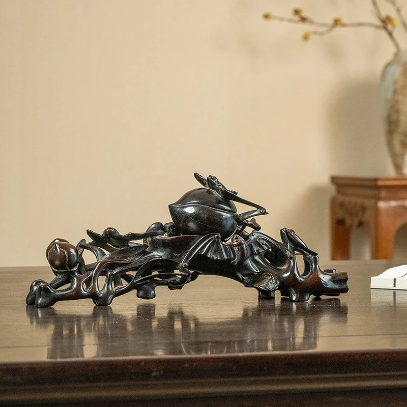 清代紫檀木雕五福捧寿摆件老物件文玩收藏中式小叶紫檀祝福摆件