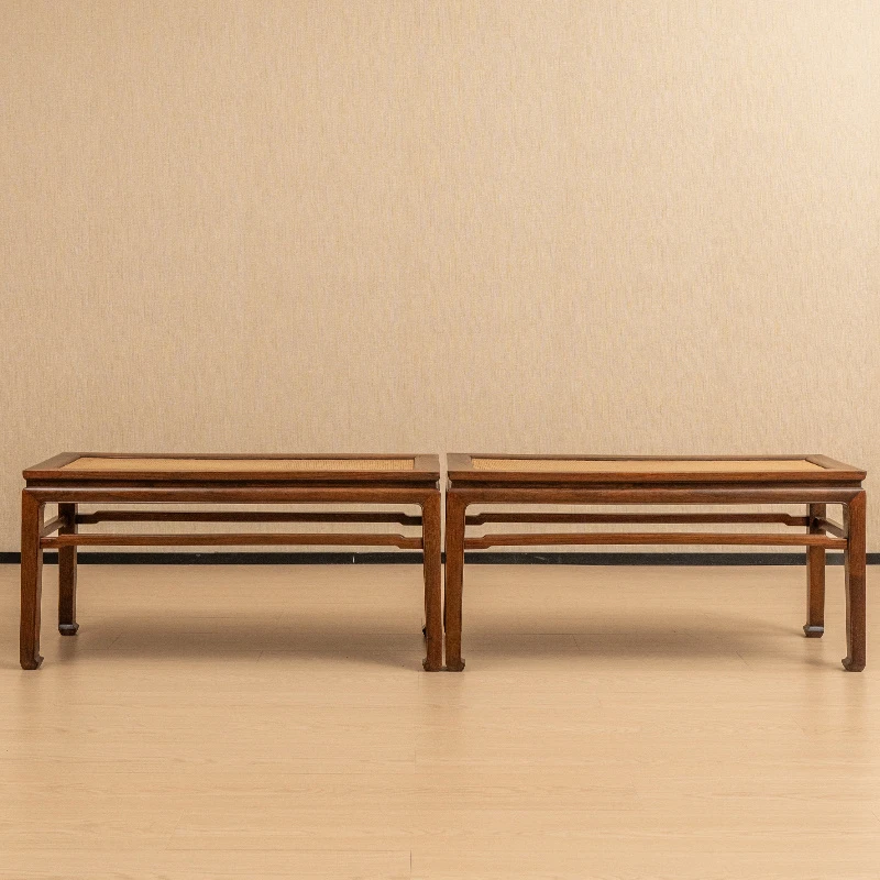 清早期黄花梨束腰罗锅枨马蹄腿春凳（一对）明式家具收藏真品