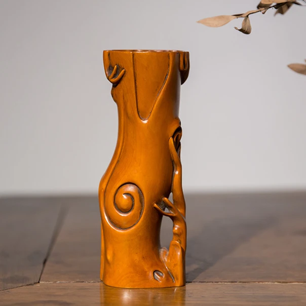 清代黄杨木雕树形花插老物件古董收藏真品黄杨木雕文房摆件