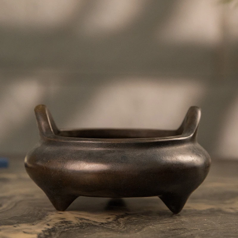 清代 铜冲天耳三足香炉 古董艺术品