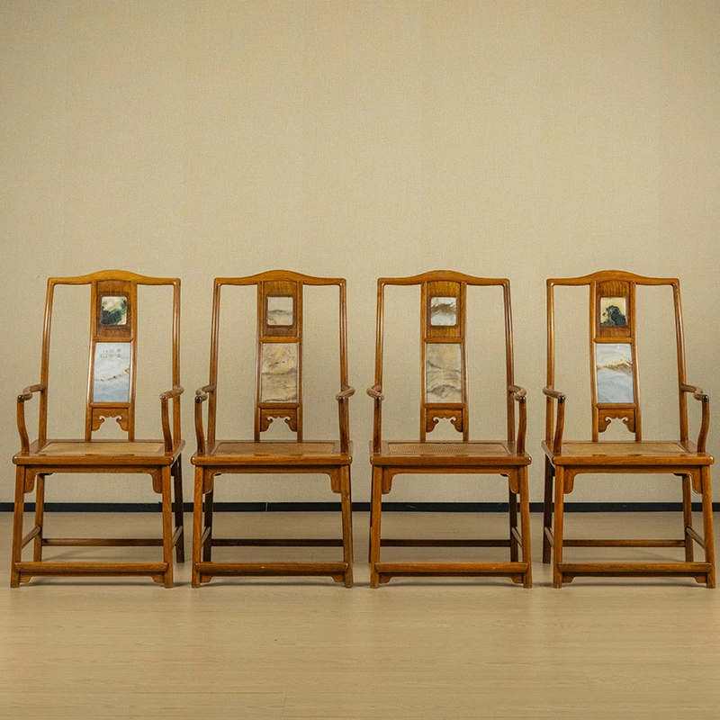 清代黄花梨镶云石三攒靠背南官帽椅成堂（一堂四只）明清家具收藏