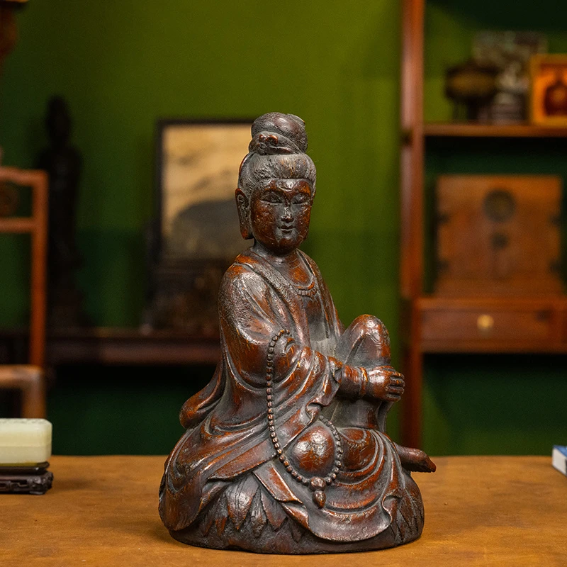 清代 竹雕自在观音像 古董收藏品