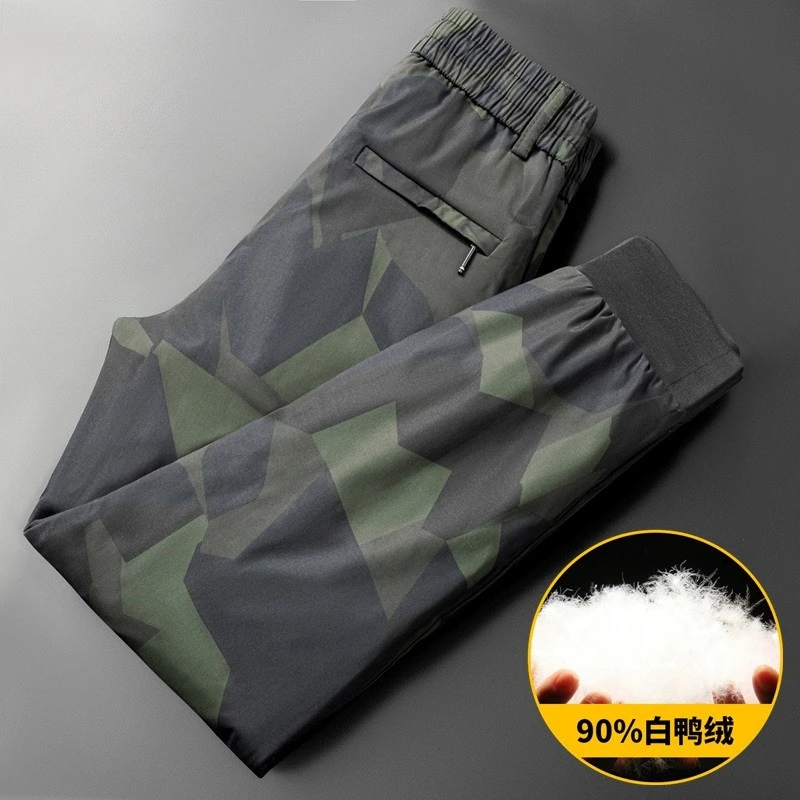小个子羽绒裤男外穿冬季防寒裤迷彩加厚鸭绒男款男士棉裤修身百搭