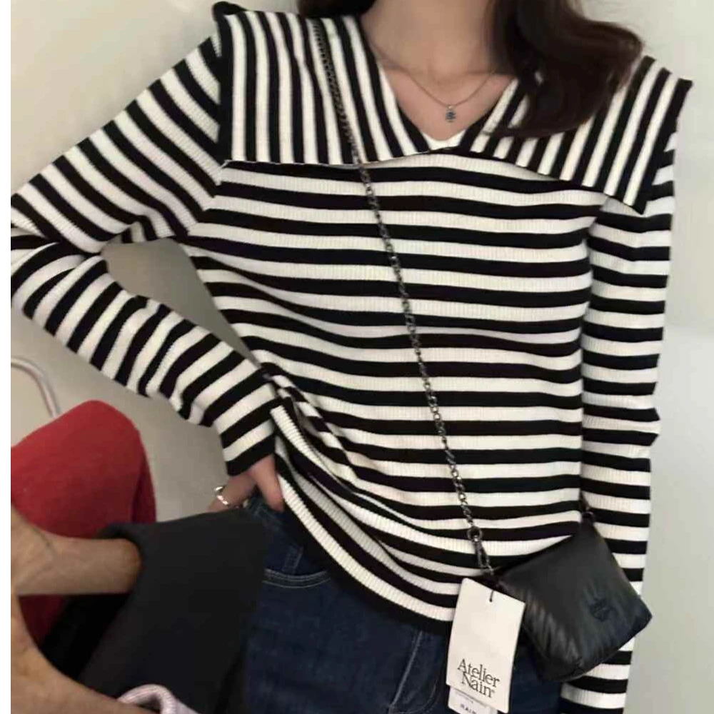 LIYA莉雅精品女装海军领条纹打底时尚百搭