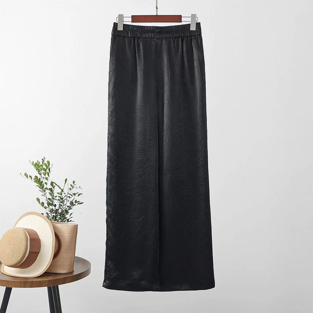 100醋酸夏季褶皱新款百搭高级显瘦直筒裤6028