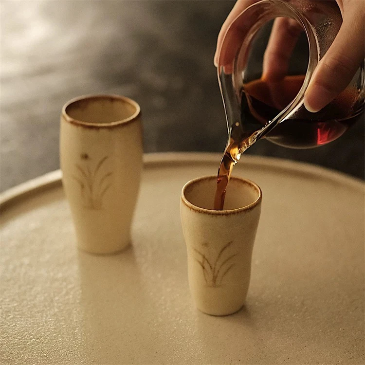 复今云龙手作陶泥闻香杯 铁绘兰花杯 温润青釉品茗杯