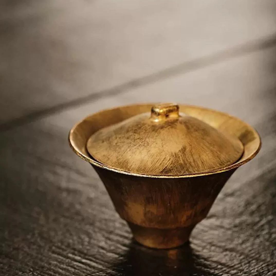 松风舍金银彩系列盖碗 程伟手作茶道具泡茶器
