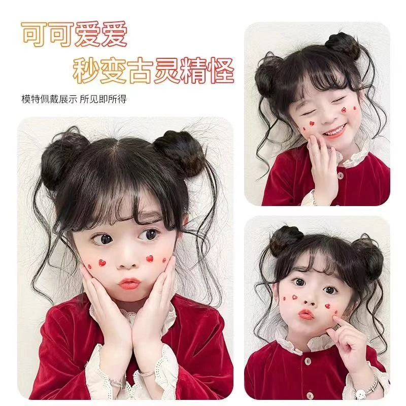 丸子头仿真发圈儿童女童女生花苞头盘发神器卷发圈鬼马长须双发包
