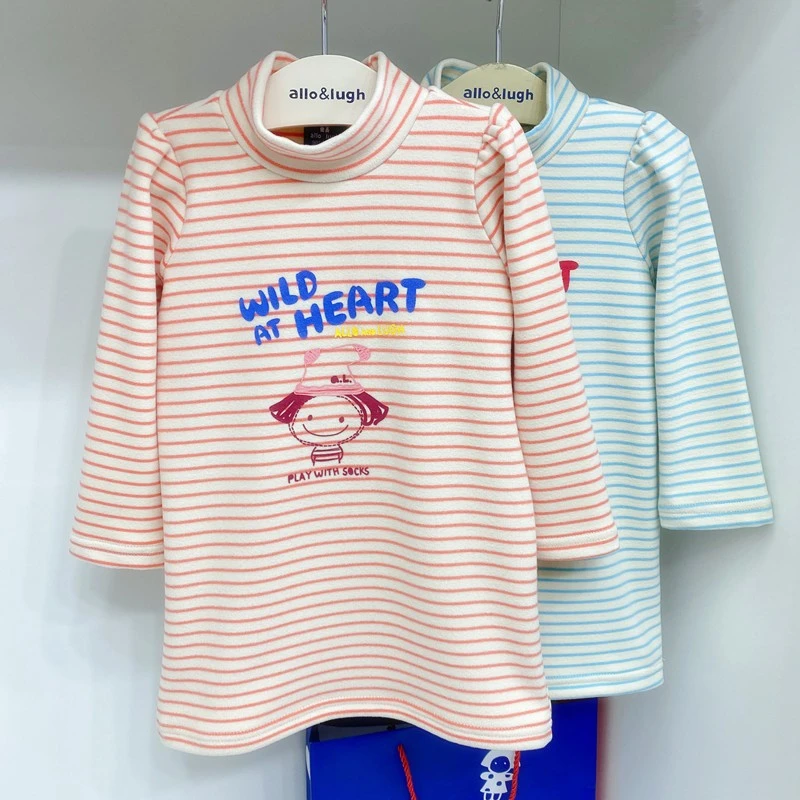 TX702 细条纹中分女孩两色T恤