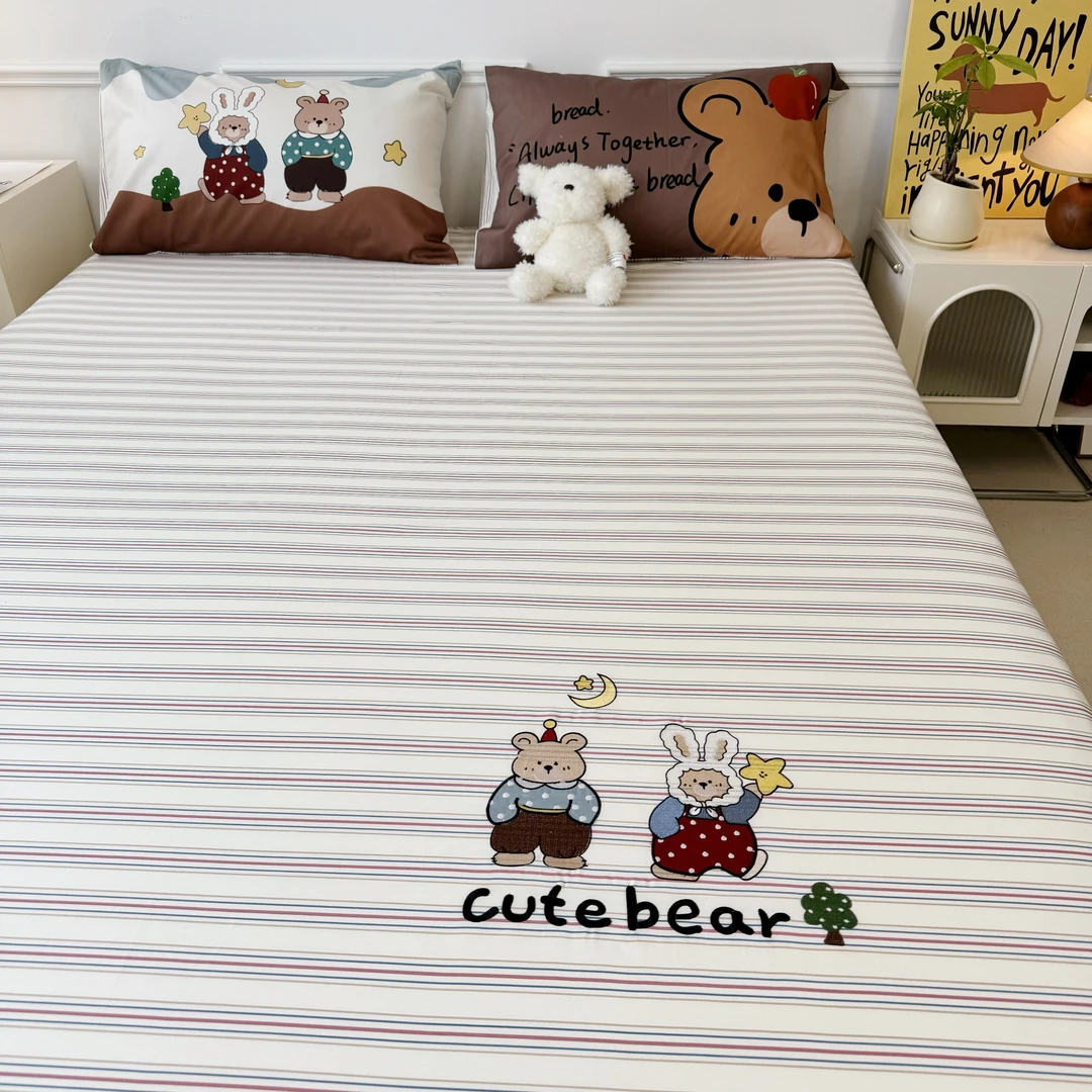 纯棉刺绣床笠单件卡通儿童席梦思床单保护套1.2米1.5m1.8斜纹床罩