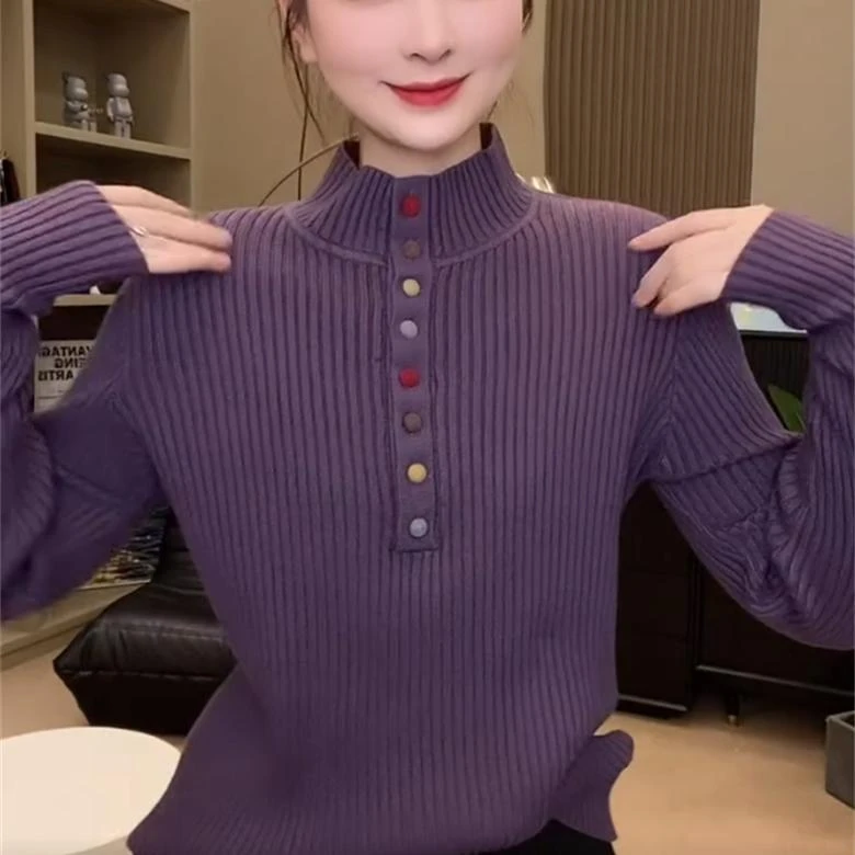 欧若风质半高领毛衣长袖内搭衣服新款洋气修身显瘦上衣针织打底衫