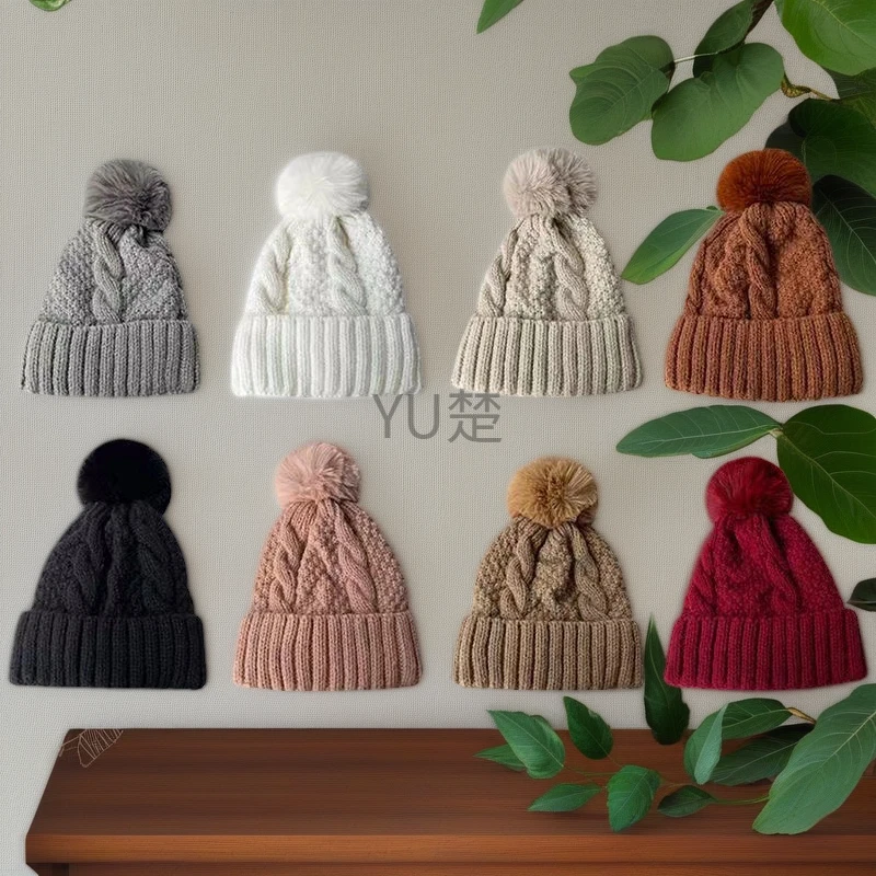 冬季新款欧美纯色毛线帽大帽檐保暖加绒针织帽子女款百搭韩版