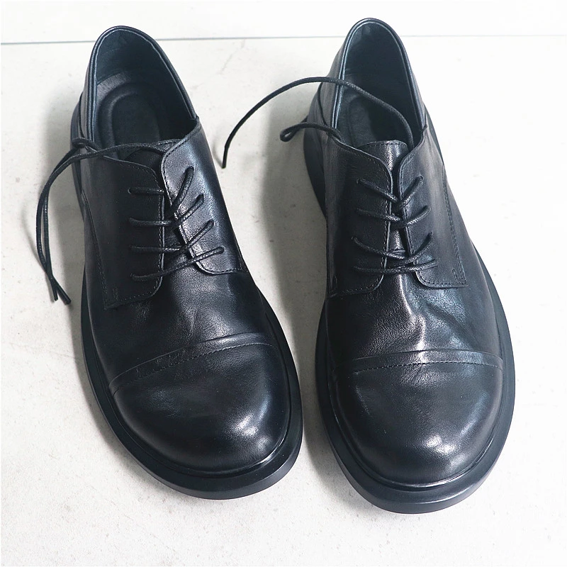 头层牛皮休闲男鞋秋季透气防臭外贸头层牛皮低帮皮鞋软底系带圆头