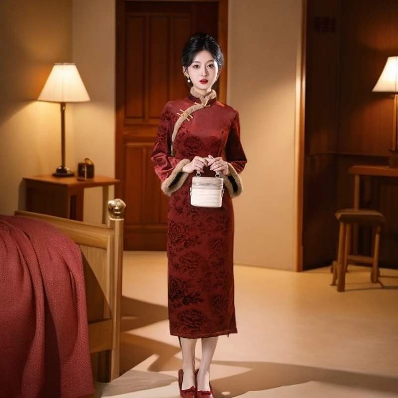 【蕾蕾专属锦函】秋冬年轻加厚保暖复古国风旗袍气质修身日常连衣裙