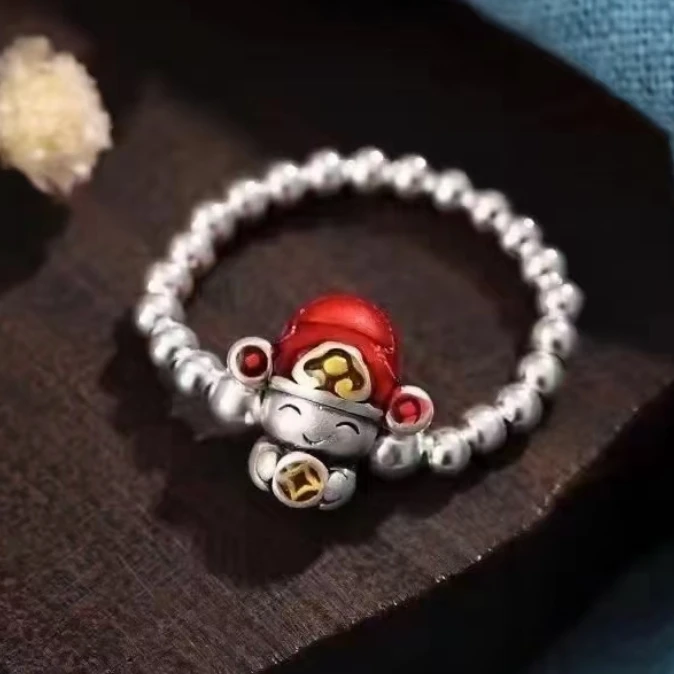 足银戒指 财神戒指 足银戒指 银戒指 弹力线穿戒指