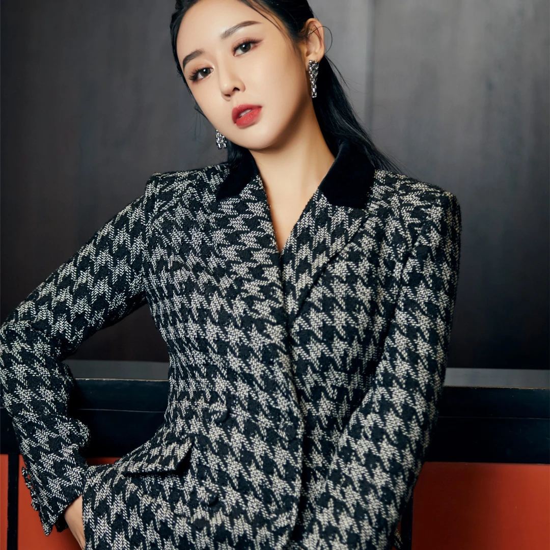 LADY POWER黑色千鸟格高垫肩套装 203932A 203932F