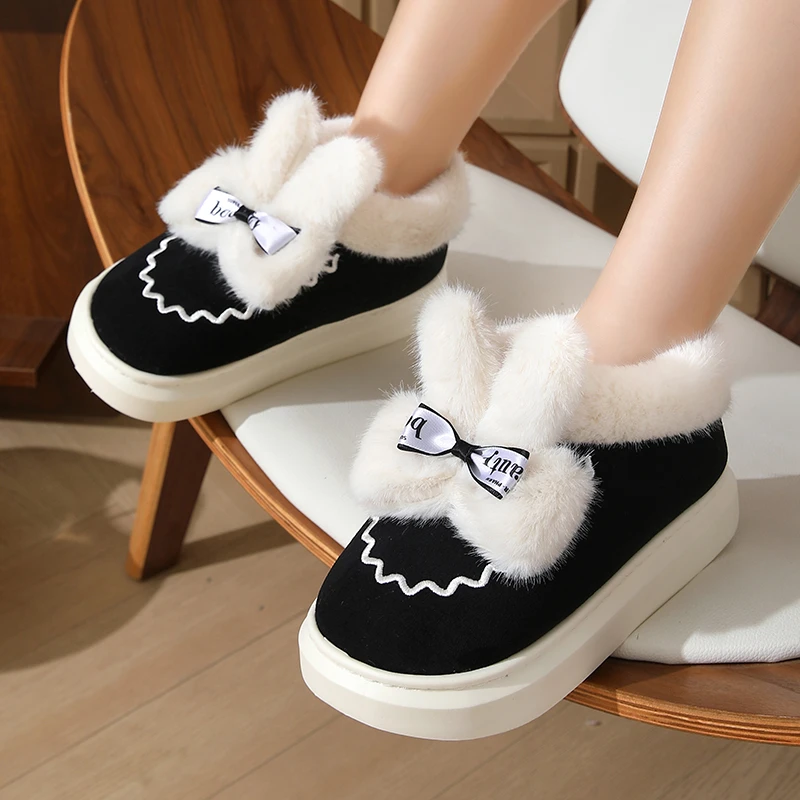 【臻选阁】冬季毛绒兔耳朵室内外家居毛绒包跟女士棉鞋棉拖鞋