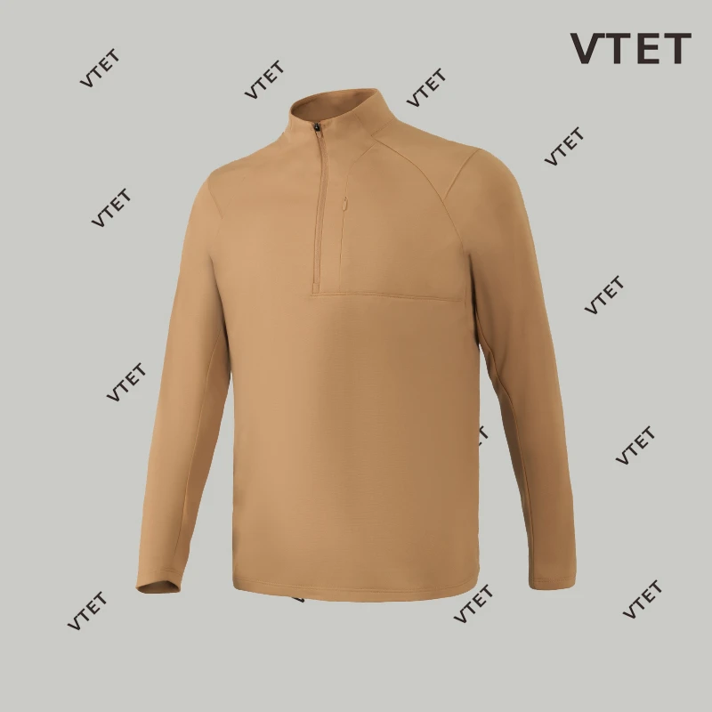 春秋款薄绒男士户外运动上班通勤三色套头半拉链长袖T恤/24-2406