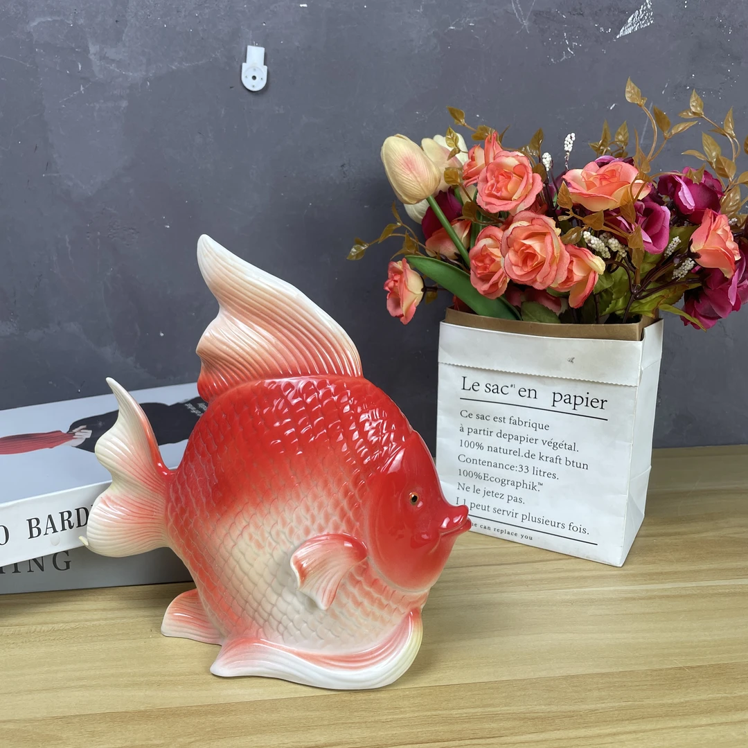 陶瓷创意手工仿真立体浮雕金鱼桌面摆件