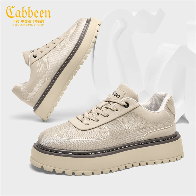 卡宾男鞋简约秋季高帮增高厚底耐磨高端时尚雅丹风百搭男式休闲鞋
