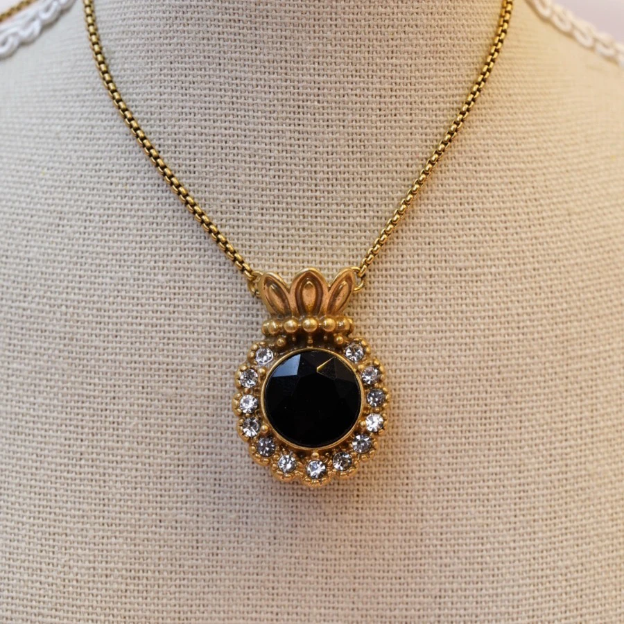 铜合金项链 项链耳拍套装中古vintage黑色菠萝毛衣链百搭高级