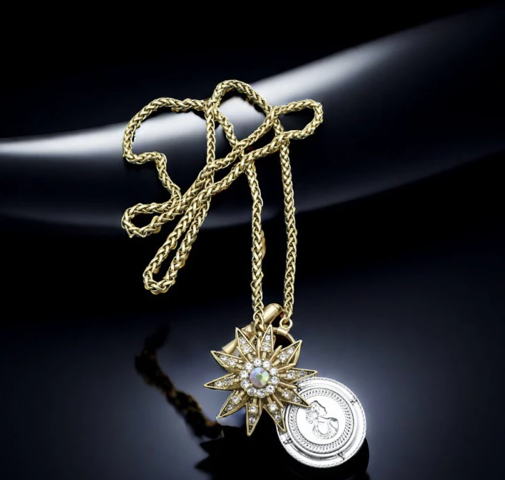 铜合金项链 中古vintage真k镀复古太阳花银色古币人头像长款项链