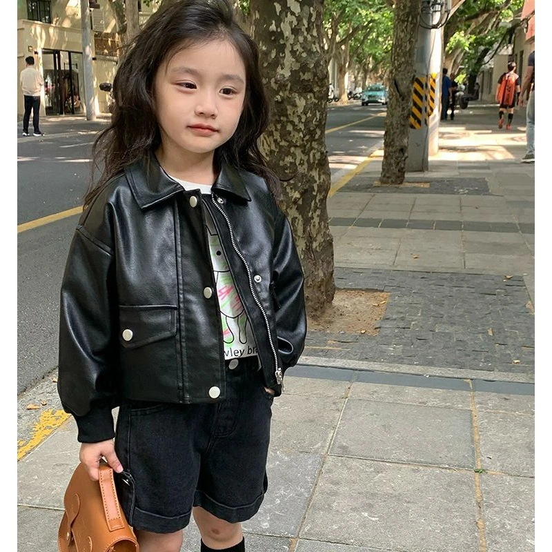 女童外套春秋新款2024女宝宝洋气秋装夹克儿童机车皮衣百搭上衣潮