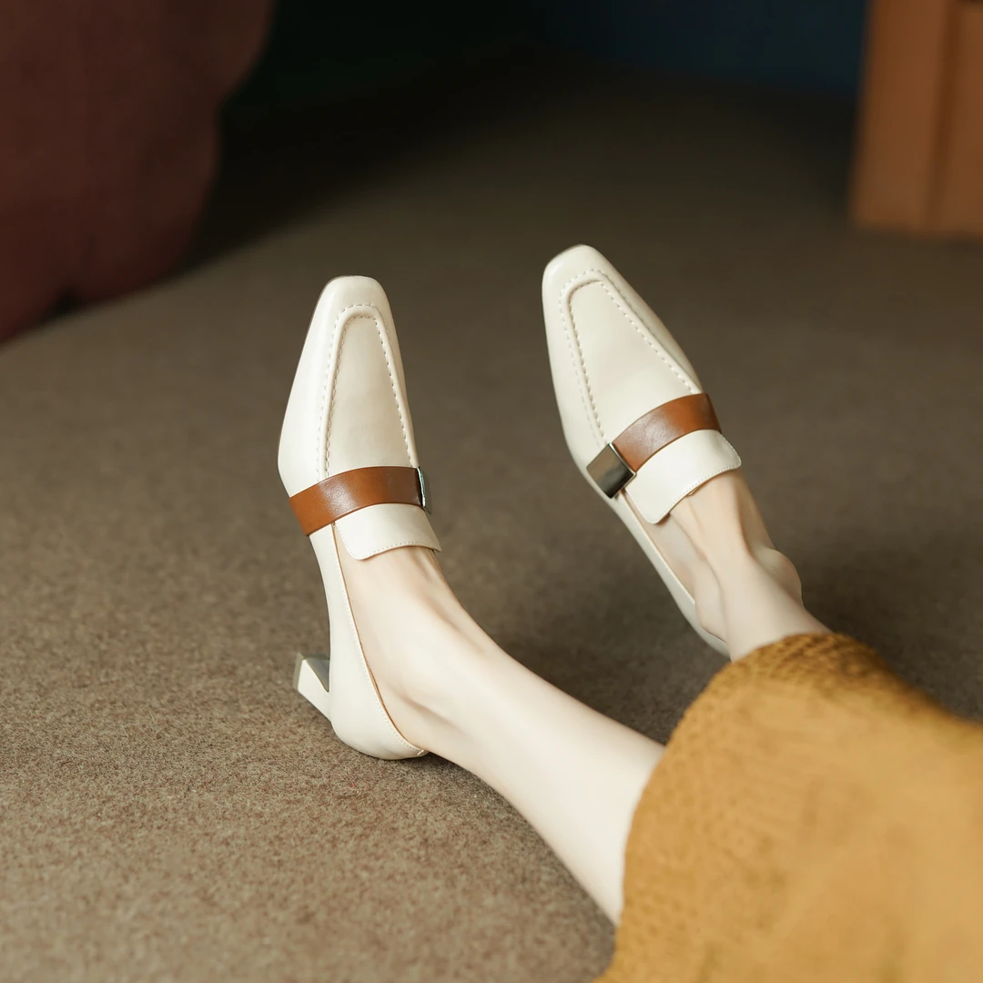 【断码清仓】牛皮乐福鞋深口单鞋真皮女鞋跟5厘米 10302