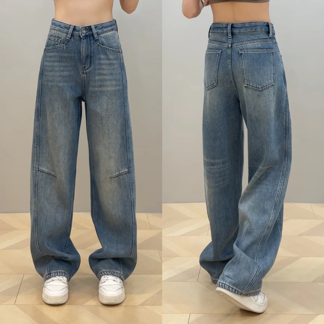 【L.P.L meng】立体裁剪水波纹捏褶显瘦百搭牛仔裤