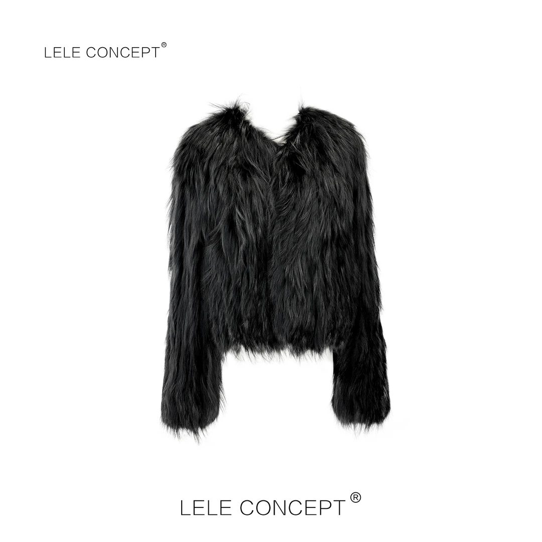 LELE CONCEPT丨冬贵气轻奢名媛风设计师款短款狐狸毛外套Y0417