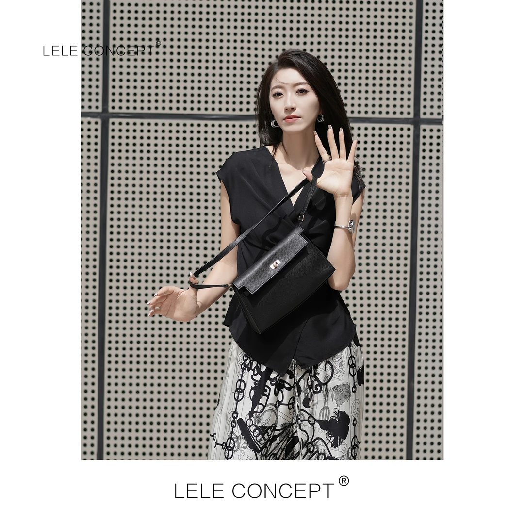 LELE CONCEPT | 荔枝纹中包单肩卡扣包梯形包简约大气BB040