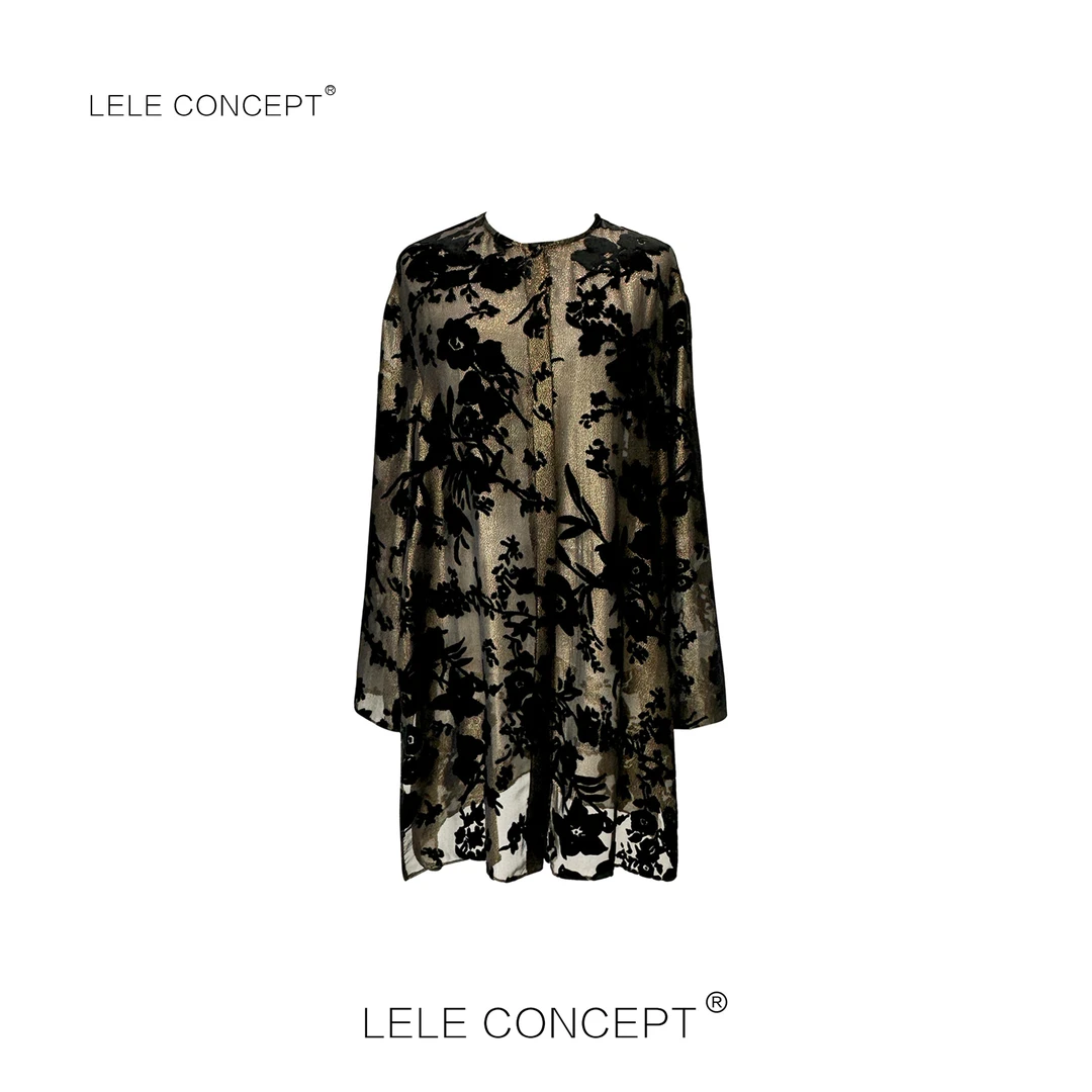 LELE CONCEPT｜时尚都市轻奢金色花朵开叉上衣S0485