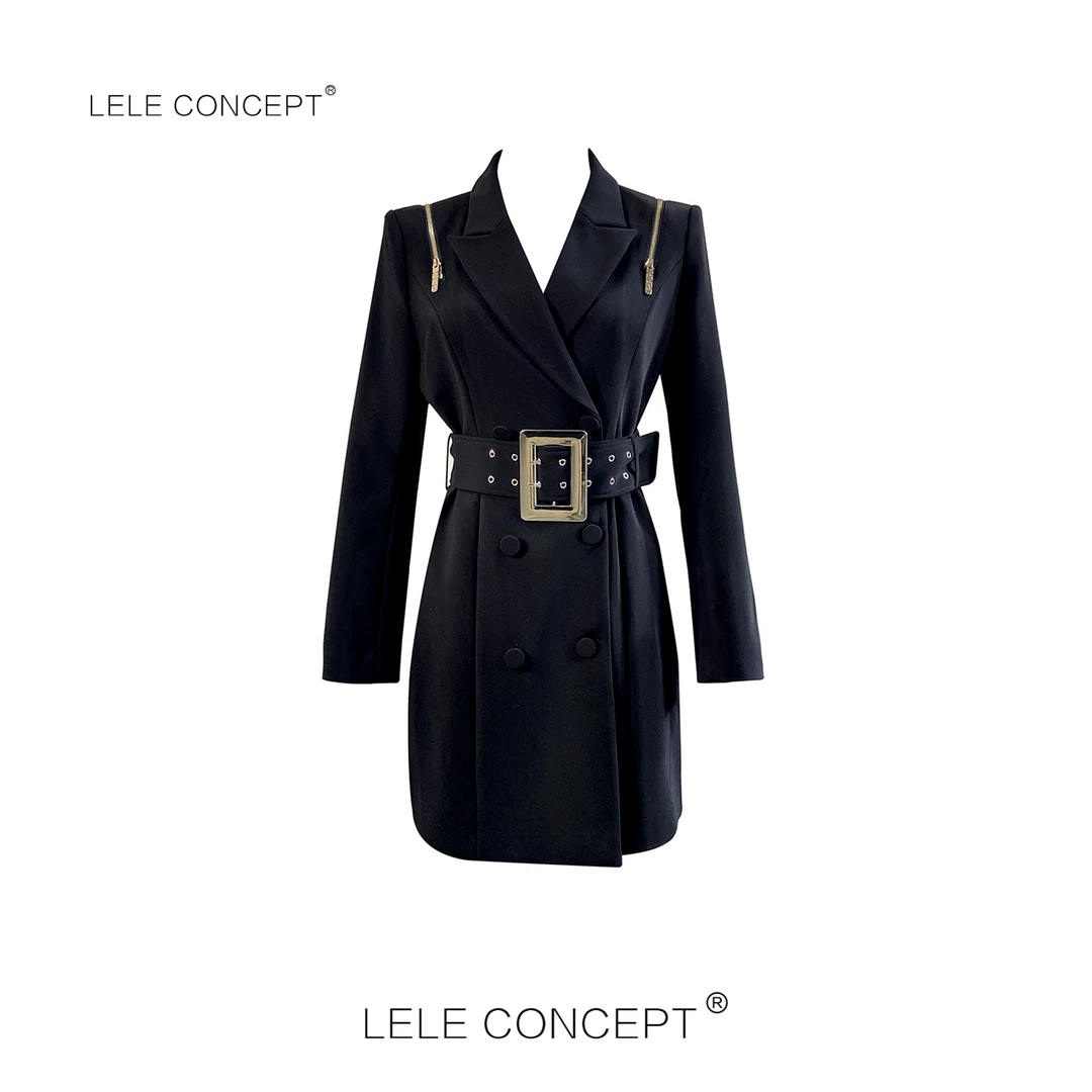 LELE CONCEPT |  飒酷腰带连衣裙外套气质轻奢款都市丽人风Y0256