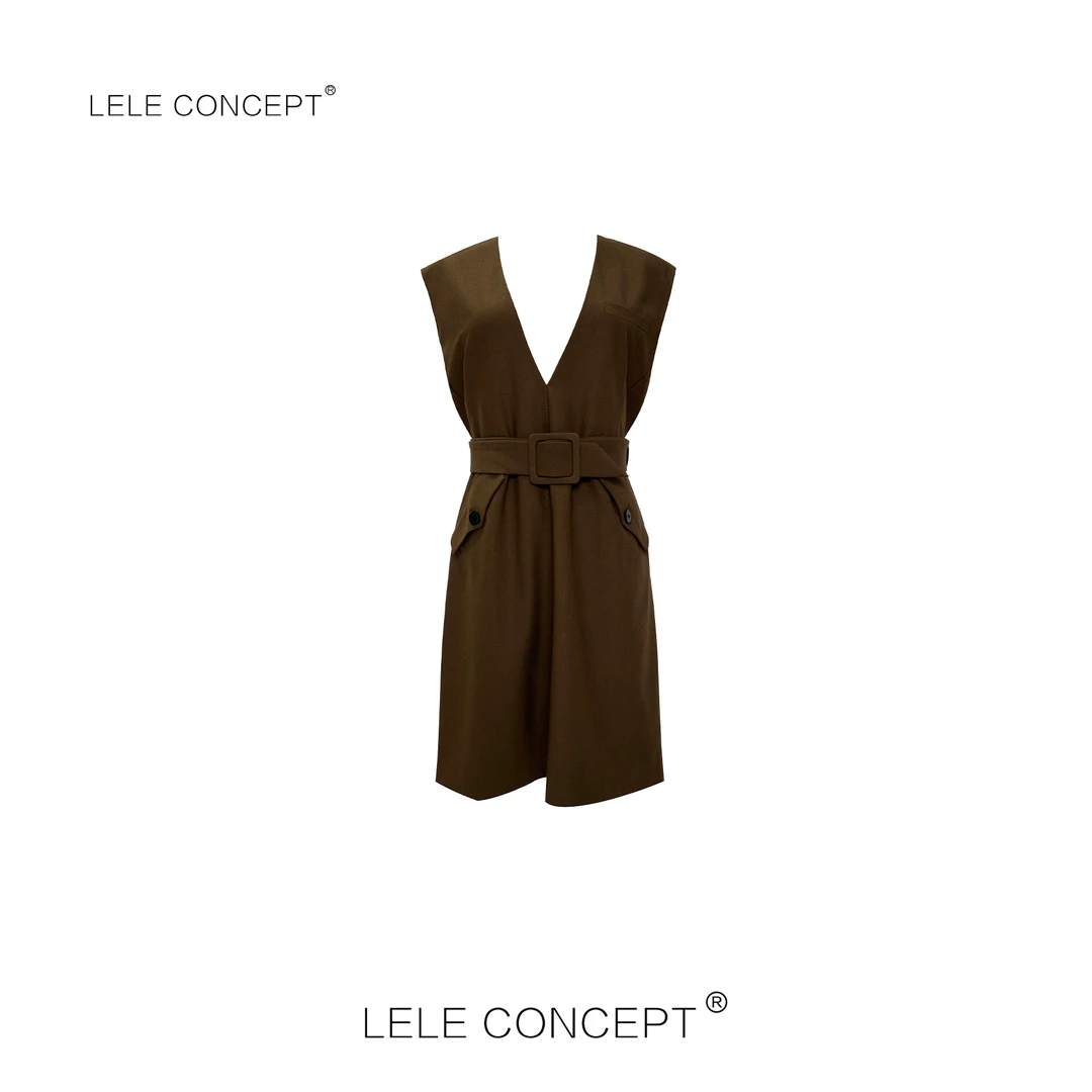 LELE CONCEPT丨气质优雅高级感英伦风腰带时尚背心裙Q0424