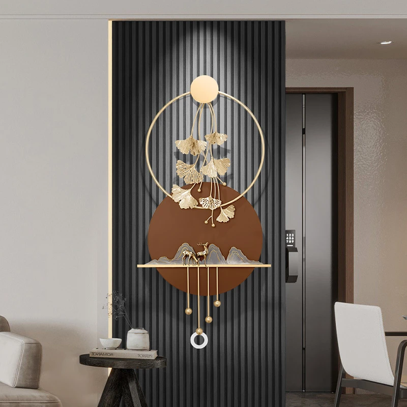 电视背景墙木格栅银杏叶装饰画客厅挂画现代轻奢入户进门玄关壁画