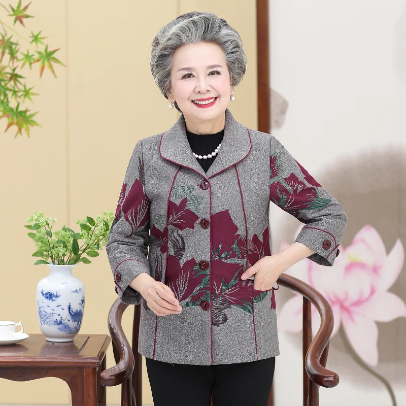 中老年女装洋气妈妈春秋外套立体有气质奶奶衣服