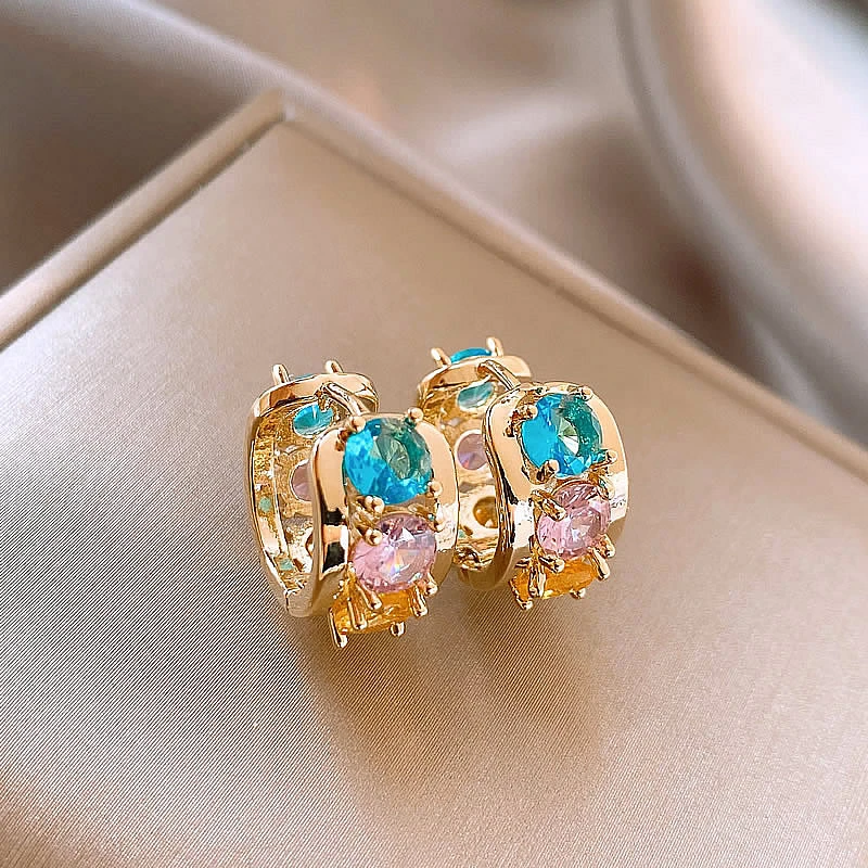 铜合金耳饰 缤纷五彩梦！轻奢彩色多巴胺耳扣耳环爆款高级感耳饰女