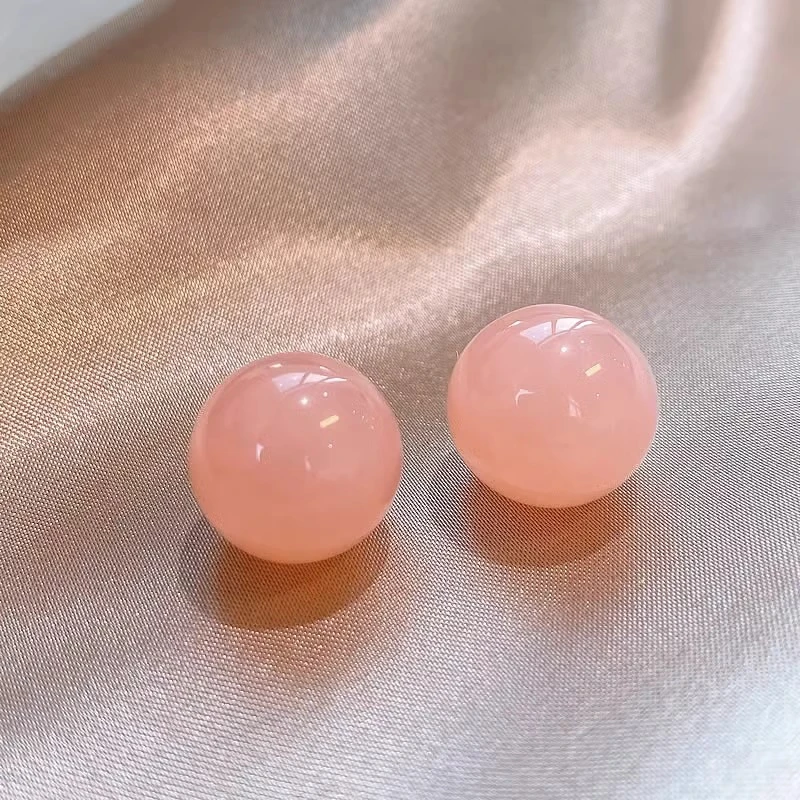 铜合金耳饰 粉色圆珠耳环女轻奢高级感925纯银针耳钉2024新款爆款