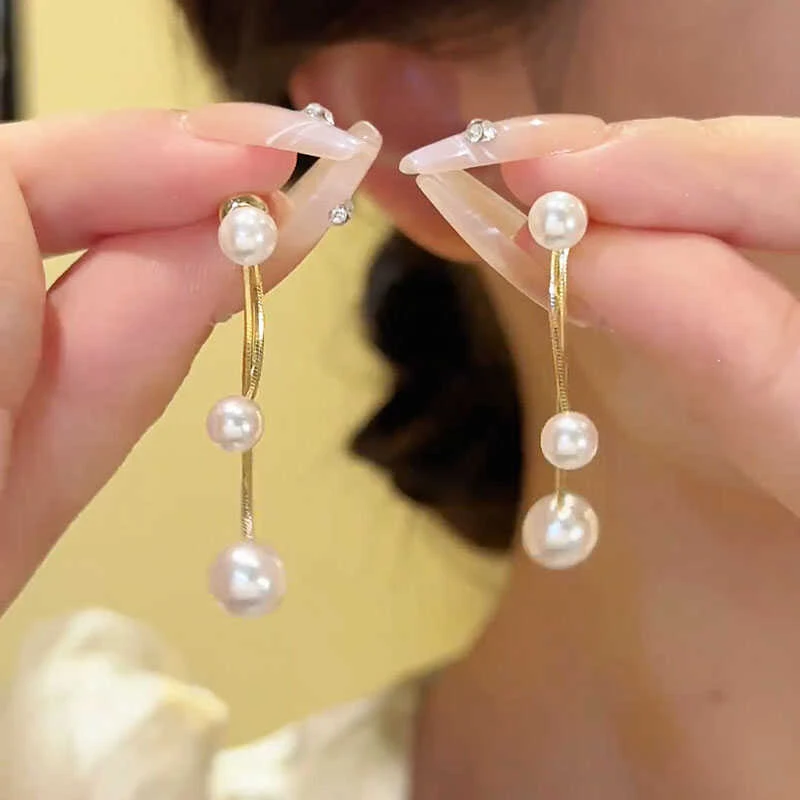 铜合金耳饰 2026耳针一款两戴耳环时尚轻奢森系流苏珠珠耳坠耳饰