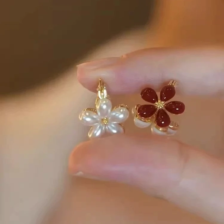 铜合金耳饰 双面花朵耳环可爱甜美耳钉法式耳扣女高级感耳饰女潮