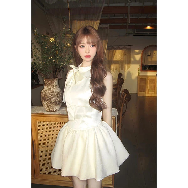 1193富家千金高级感蝴蝶结背心连衣裙气质收腰修身无袖蓬蓬裙